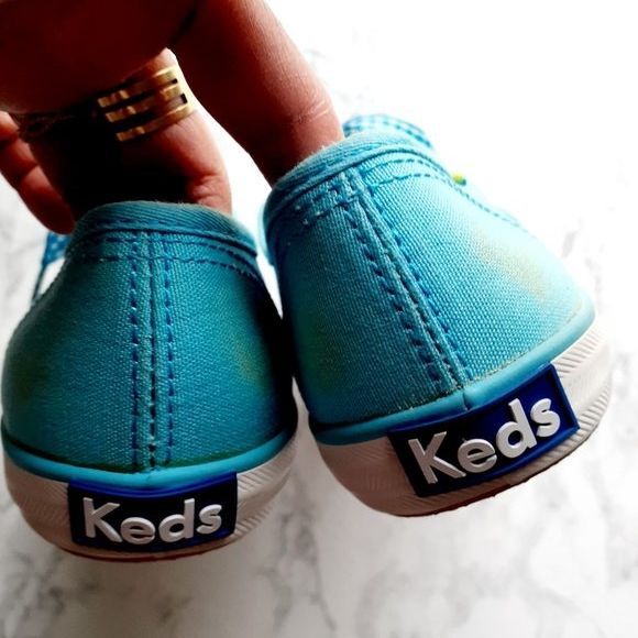 Keds Aqua Blue  Ladies Gingham Laces Canvas Low Top Sneaker Shoes Size 7.5 - Picture 9 of 14